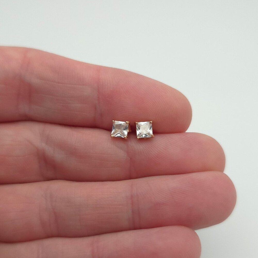 Rose Gold Over Sterling Silver Tiny Square CZ Stud Earrings A515